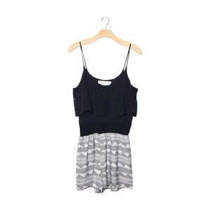 Vintage Havana Black Crochet Overlay Romper with Patterned White & Black Shorts